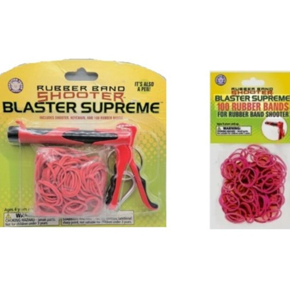 Hog Wild Rubber Band Shooter Pen with Keychain Ring and bonus refill pack